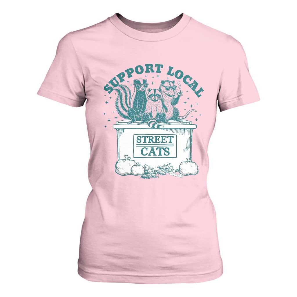 Funny Support Local Street Cat T Shirt For Women Raccoon Opossum Skunk Garbage Crew TS09 Light Pink Print Your Wear