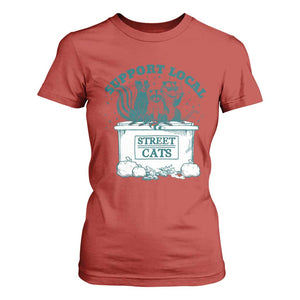 Funny Support Local Street Cat T Shirt For Women Raccoon Opossum Skunk Garbage Crew TS09 Red Print Your Wear
