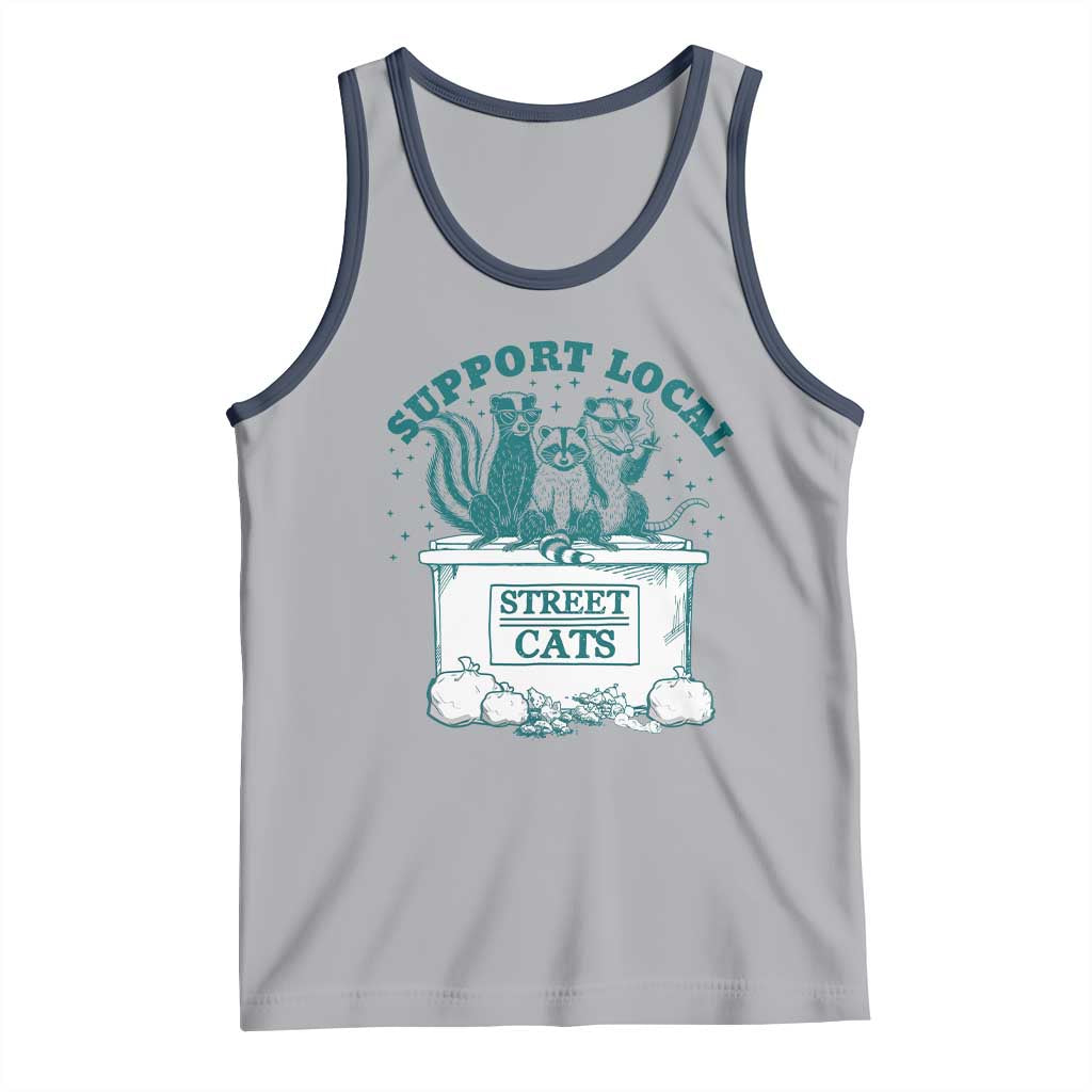 Funny Support Local Street Cat Tank Top Raccoon Opossum Skunk Garbage Crew TS09 Athletic Heather Navy Print Your Wear