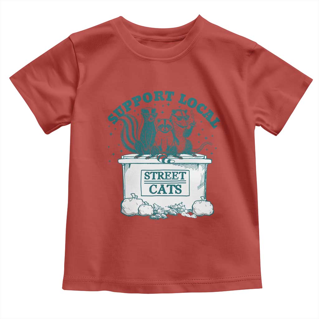 Funny Support Local Street Cat Toddler T Shirt Raccoon Opossum Skunk Garbage Crew TS09 Red Print Your Wear