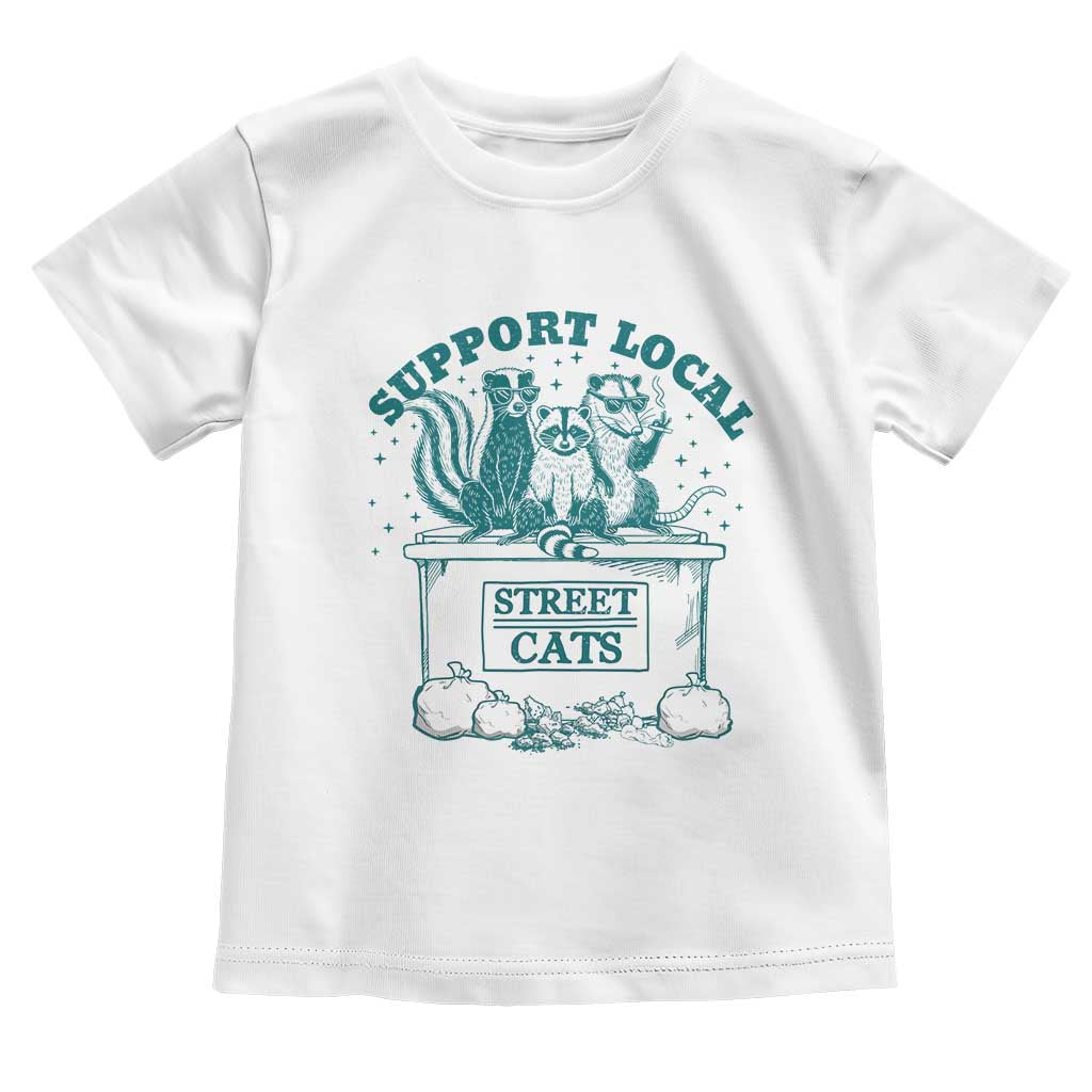 Funny Support Local Street Cat Toddler T Shirt Raccoon Opossum Skunk Garbage Crew TS09 White Print Your Wear