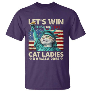 Funny Let's Win This For The Cat Ladies Kamala 2024 T Shirt Childless Cat Lady Harris Statue of Liberty TS09 Purple Print Your Wear