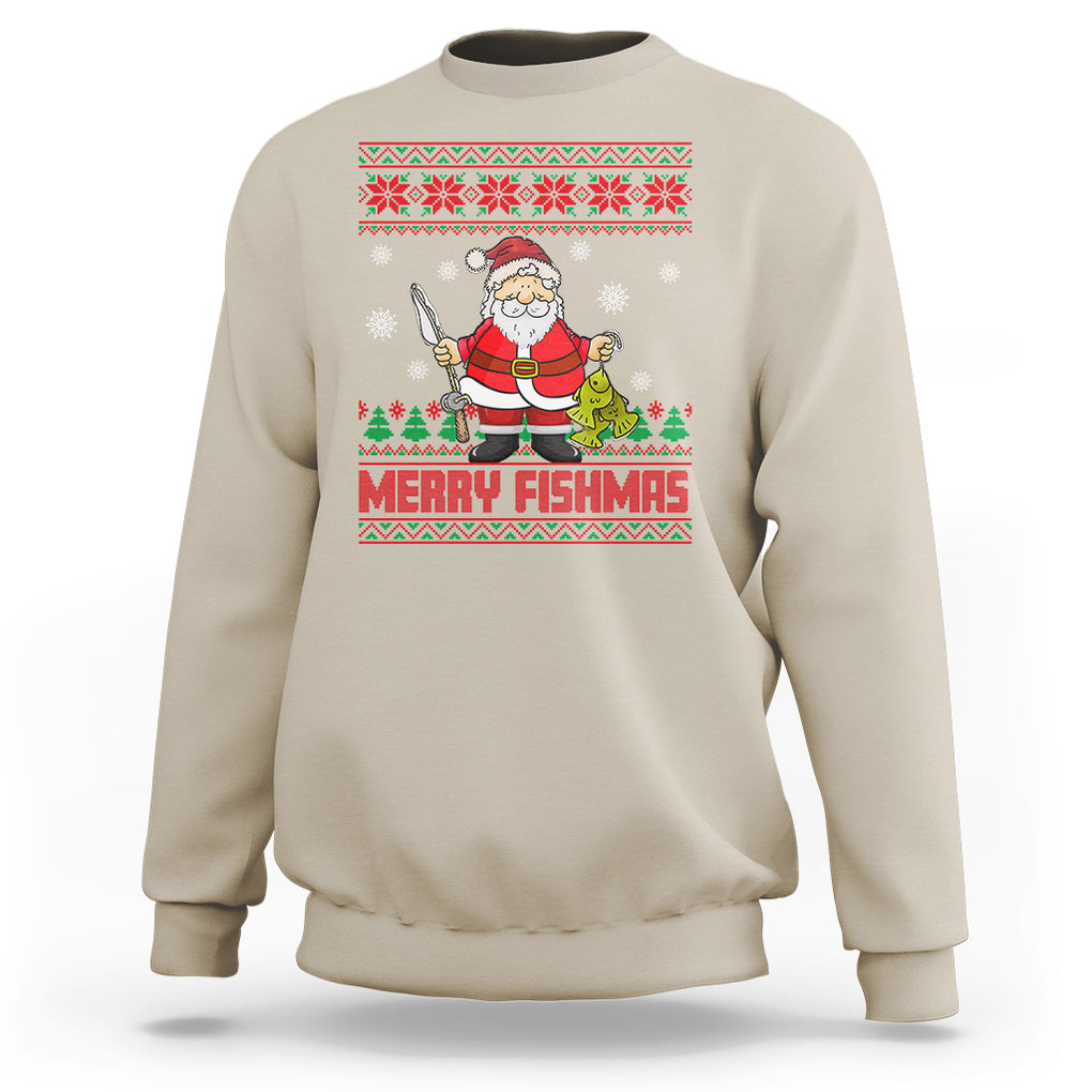 Merry Fishmas Santa Fishing Xmas Fish Fisherman Sweatshirt TS09 Sand Printyourwear
