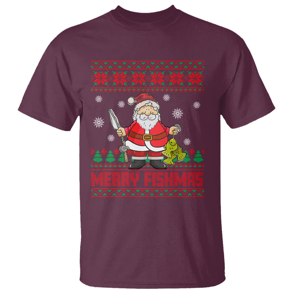 Merry Fishmas Santa Fishing Xmas Fish Fisherman T Shirt TS09 Maroon Printyourwear