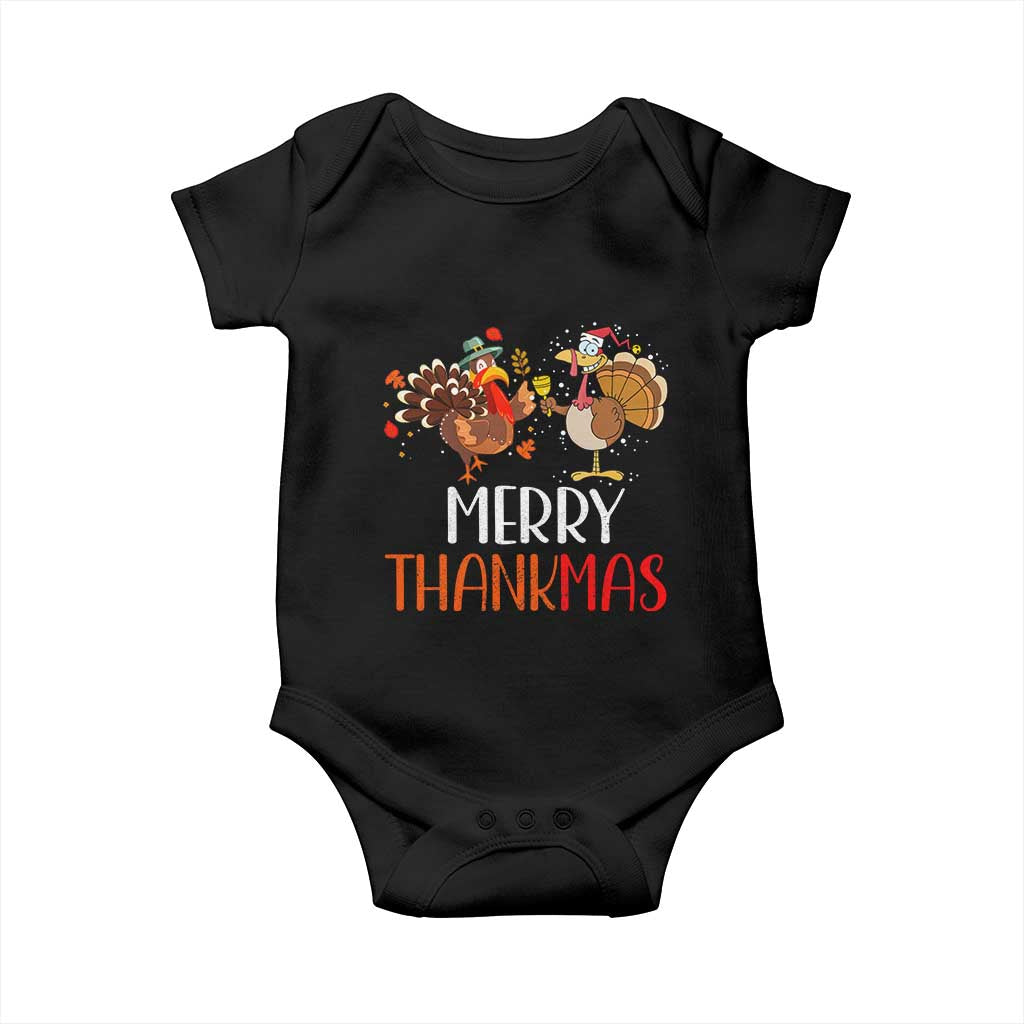Merry Thankmas Baby Onesie Santa Turkey Costume Thanksgiving Christmas TS09 Black Print Your Wear