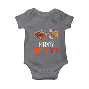 Merry Thankmas Baby Onesie Santa Turkey Costume Thanksgiving Christmas TS09 Charcoal Print Your Wear