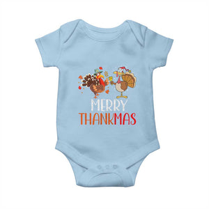 Merry Thankmas Baby Onesie Santa Turkey Costume Thanksgiving Christmas TS09 Light Blue Print Your Wear