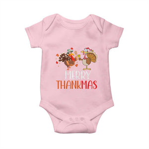 Merry Thankmas Baby Onesie Santa Turkey Costume Thanksgiving Christmas TS09 Light Pink Print Your Wear