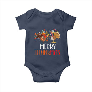 Merry Thankmas Baby Onesie Santa Turkey Costume Thanksgiving Christmas TS09 Navy Print Your Wear