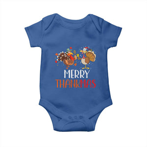 Merry Thankmas Baby Onesie Santa Turkey Costume Thanksgiving Christmas TS09 Royal Blue Print Your Wear