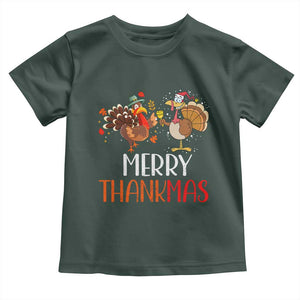 Merry Thankmas Baby Shirt Santa Turkey Costume Thanksgiving Christmas TS09 Dark Forest Green Print Your Wear