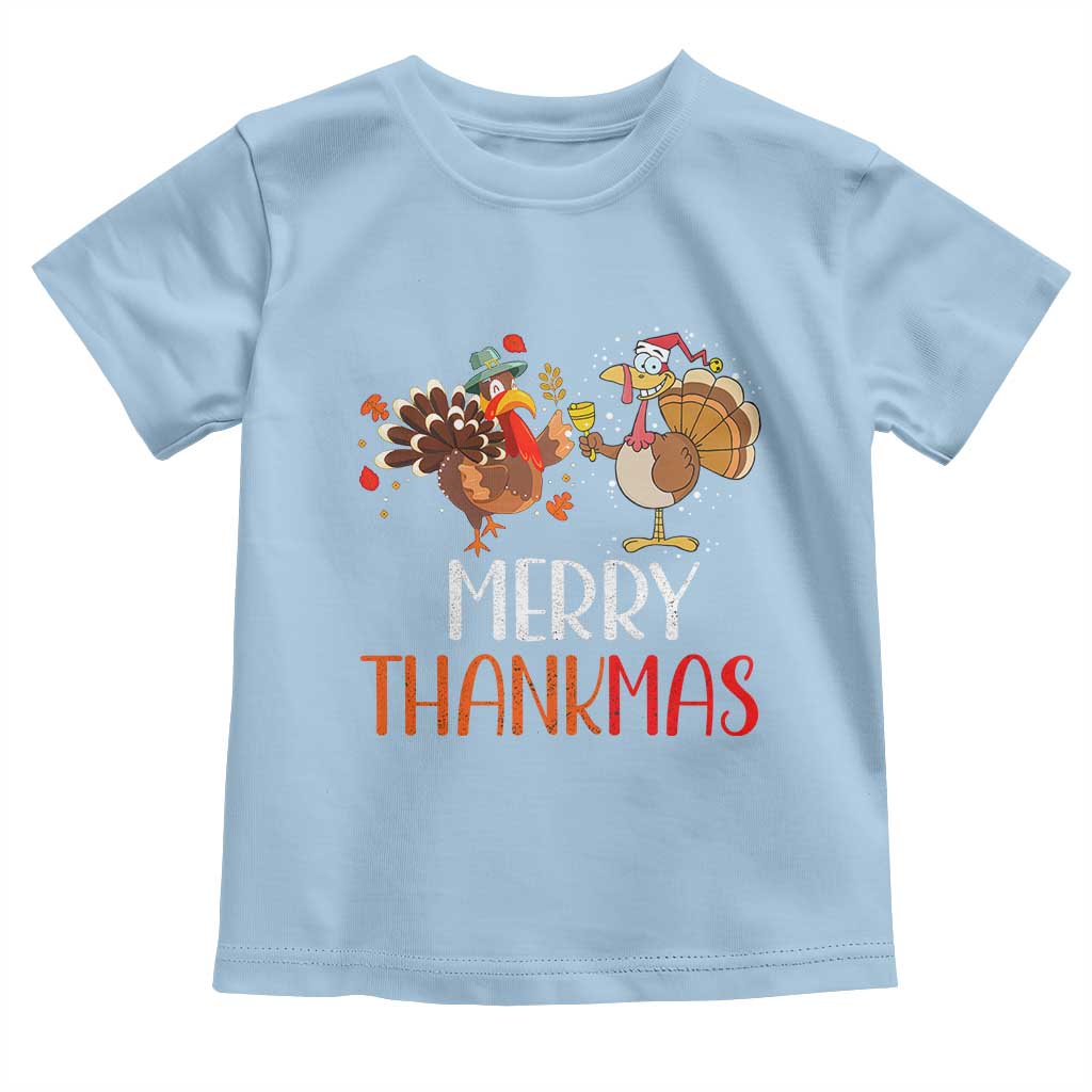 Merry Thankmas Baby Shirt Santa Turkey Costume Thanksgiving Christmas TS09 Light Blue Print Your Wear