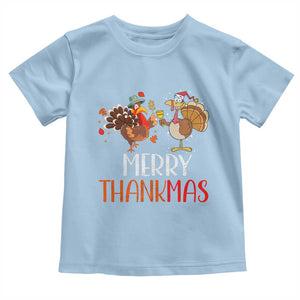 Merry Thankmas Baby Shirt Santa Turkey Costume Thanksgiving Christmas TS09 Light Blue Print Your Wear