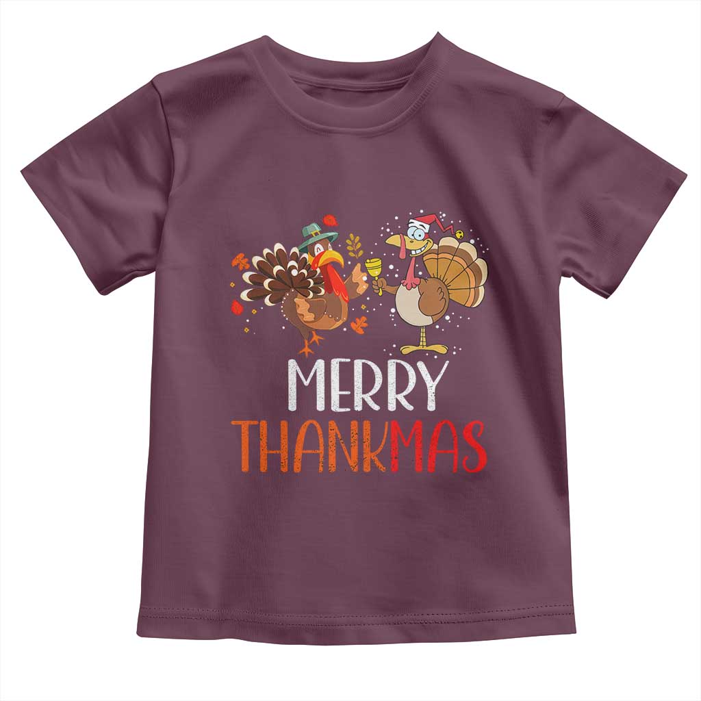 Merry Thankmas Baby Shirt Santa Turkey Costume Thanksgiving Christmas TS09 Maroon Print Your Wear