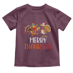 Merry Thankmas Baby Shirt Santa Turkey Costume Thanksgiving Christmas TS09 Maroon Print Your Wear