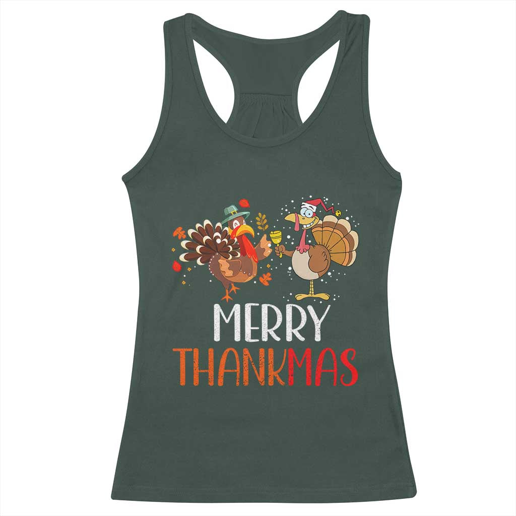 Merry Thankmas Racerback Tank Top Santa Turkey Costume Thanksgiving Christmas TS09 Dark Forest Green Print Your Wear