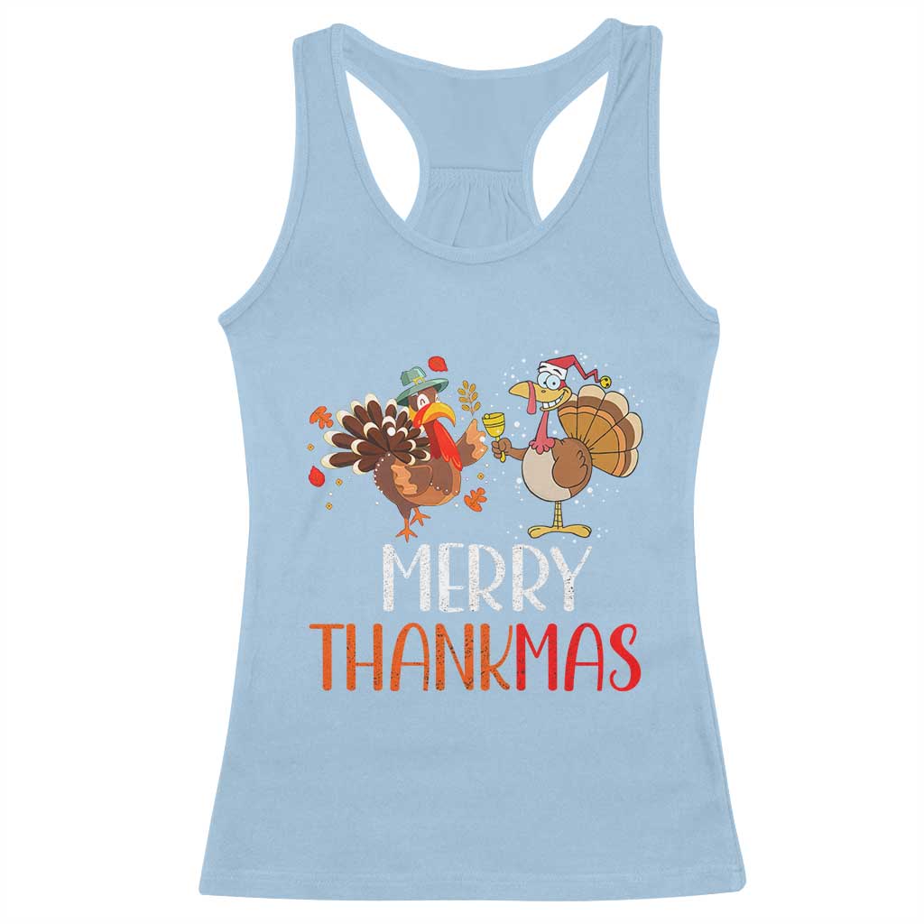 Merry Thankmas Racerback Tank Top Santa Turkey Costume Thanksgiving Christmas TS09 Light Blue Print Your Wear