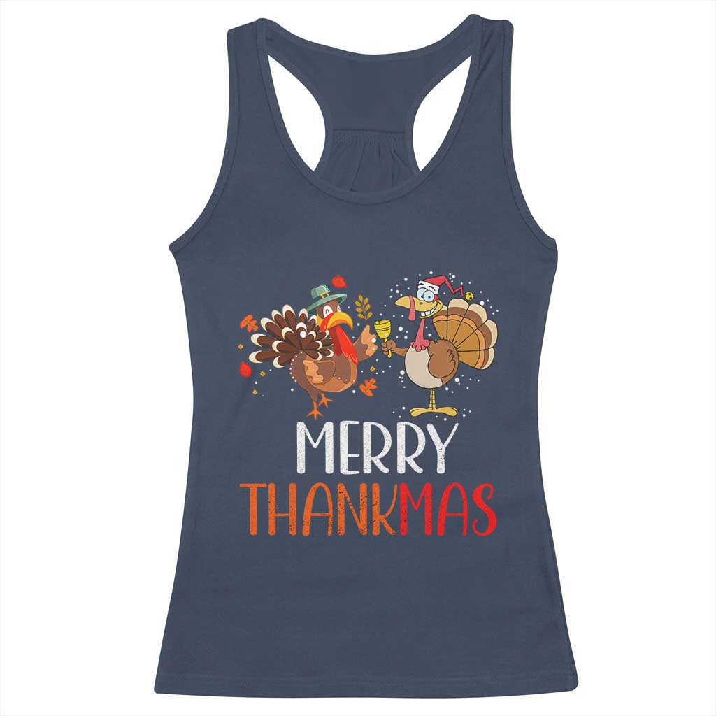 Merry Thankmas Racerback Tank Top Santa Turkey Costume Thanksgiving Christmas TS09 Navy Print Your Wear