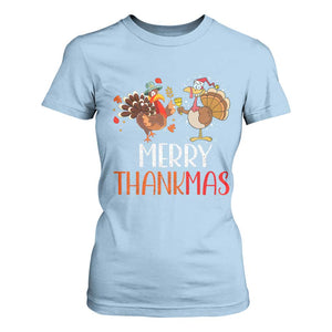 Merry Thankmas T Shirt For Women Santa Turkey Costume Thanksgiving Christmas TS09 Light Blue Print Your Wear