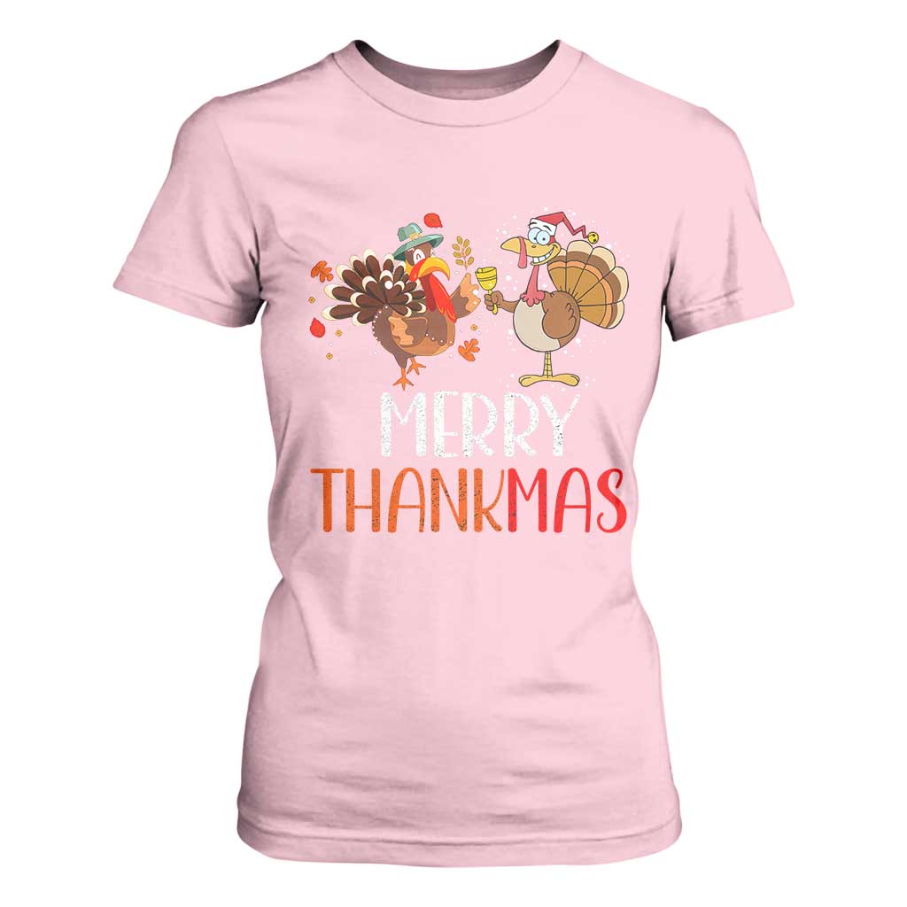 Merry Thankmas T Shirt For Women Santa Turkey Costume Thanksgiving Christmas TS09 Light Pink Print Your Wear