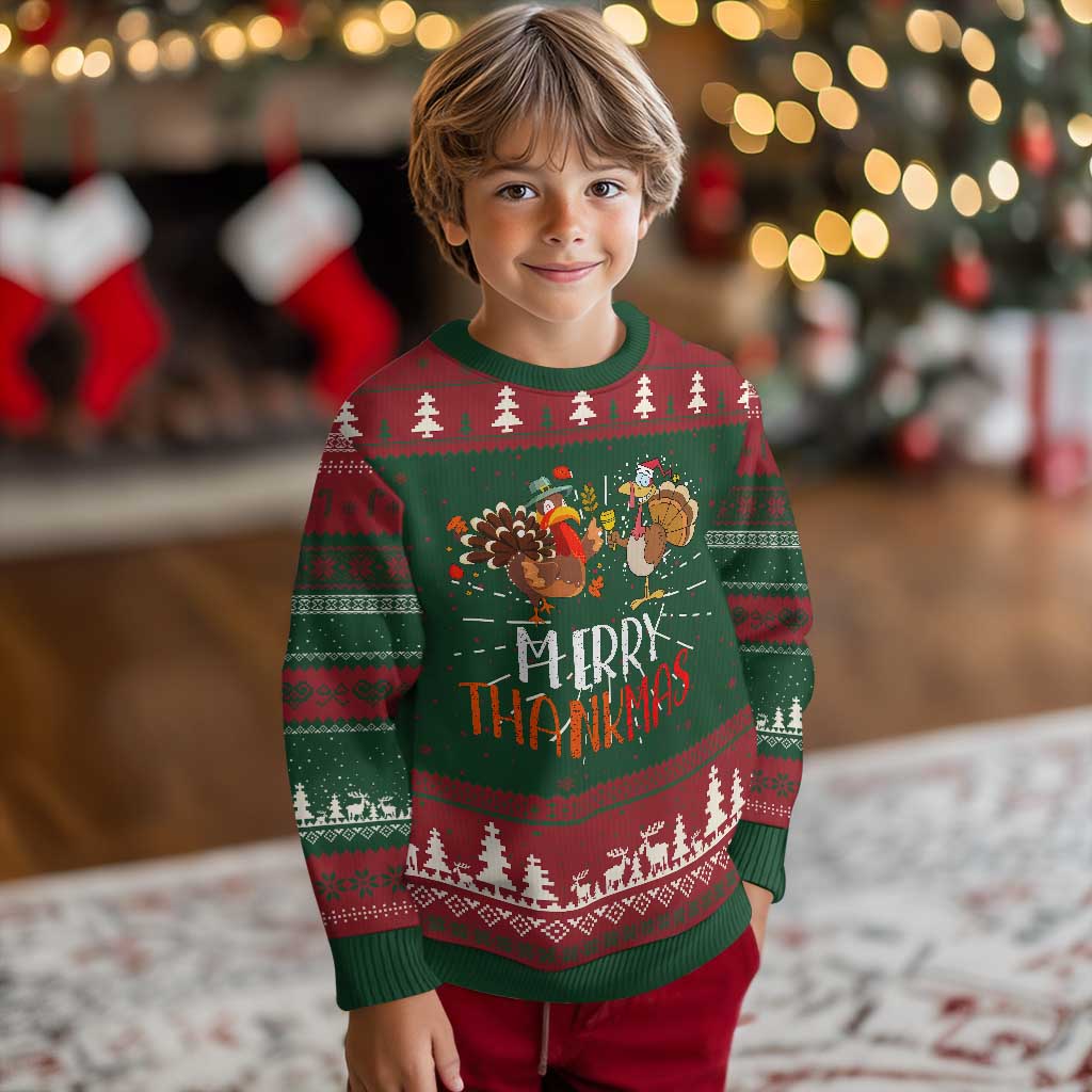 Thanksgiving Xmas Ugly Christmas Sweater Merry Thankmas Santa Turkey TS09 Christmas Print Your Wear