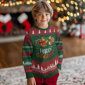 Thanksgiving Xmas Ugly Christmas Sweater Merry Thankmas Santa Turkey TS09 Christmas Print Your Wear