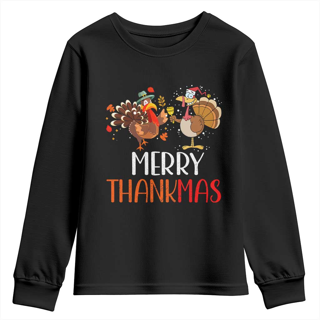 Merry Thankmas Youth Sweatshirt Santa Turkey Costume Thanksgiving Christmas TS09 Black Print Your Wear