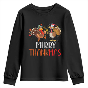 Merry Thankmas Youth Sweatshirt Santa Turkey Costume Thanksgiving Christmas TS09 Black Print Your Wear