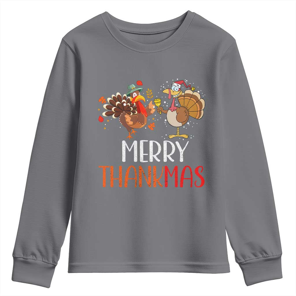 Merry Thankmas Youth Sweatshirt Santa Turkey Costume Thanksgiving Christmas TS09 Charcoal Print Your Wear