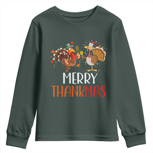 Merry Thankmas Youth Sweatshirt Santa Turkey Costume Thanksgiving Christmas TS09 Dark Forest Green Print Your Wear