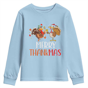 Merry Thankmas Youth Sweatshirt Santa Turkey Costume Thanksgiving Christmas TS09 Light Blue Print Your Wear