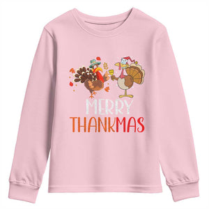 Merry Thankmas Youth Sweatshirt Santa Turkey Costume Thanksgiving Christmas TS09 Light Pink Print Your Wear