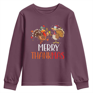 Merry Thankmas Youth Sweatshirt Santa Turkey Costume Thanksgiving Christmas TS09 Maroon Print Your Wear