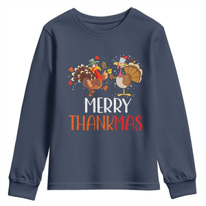 Merry Thankmas Youth Sweatshirt Santa Turkey Costume Thanksgiving Christmas TS09 Navy Print Your Wear