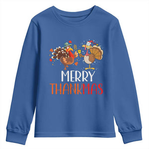 Merry Thankmas Youth Sweatshirt Santa Turkey Costume Thanksgiving Christmas TS09 Royal Blue Print Your Wear