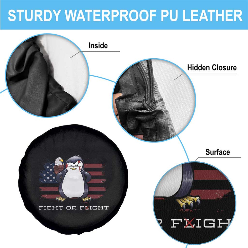 Fight or Flight Meme Cool Penguin Pun Patriotic US Flag Spare Tire Cover TS09 Print Your Wear