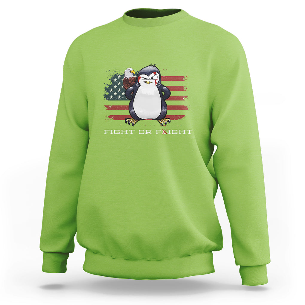 Fight or Flight Meme Cool Penguin Pun Patriotic US Flag Sweatshirt TS09 Lime Printyourwear