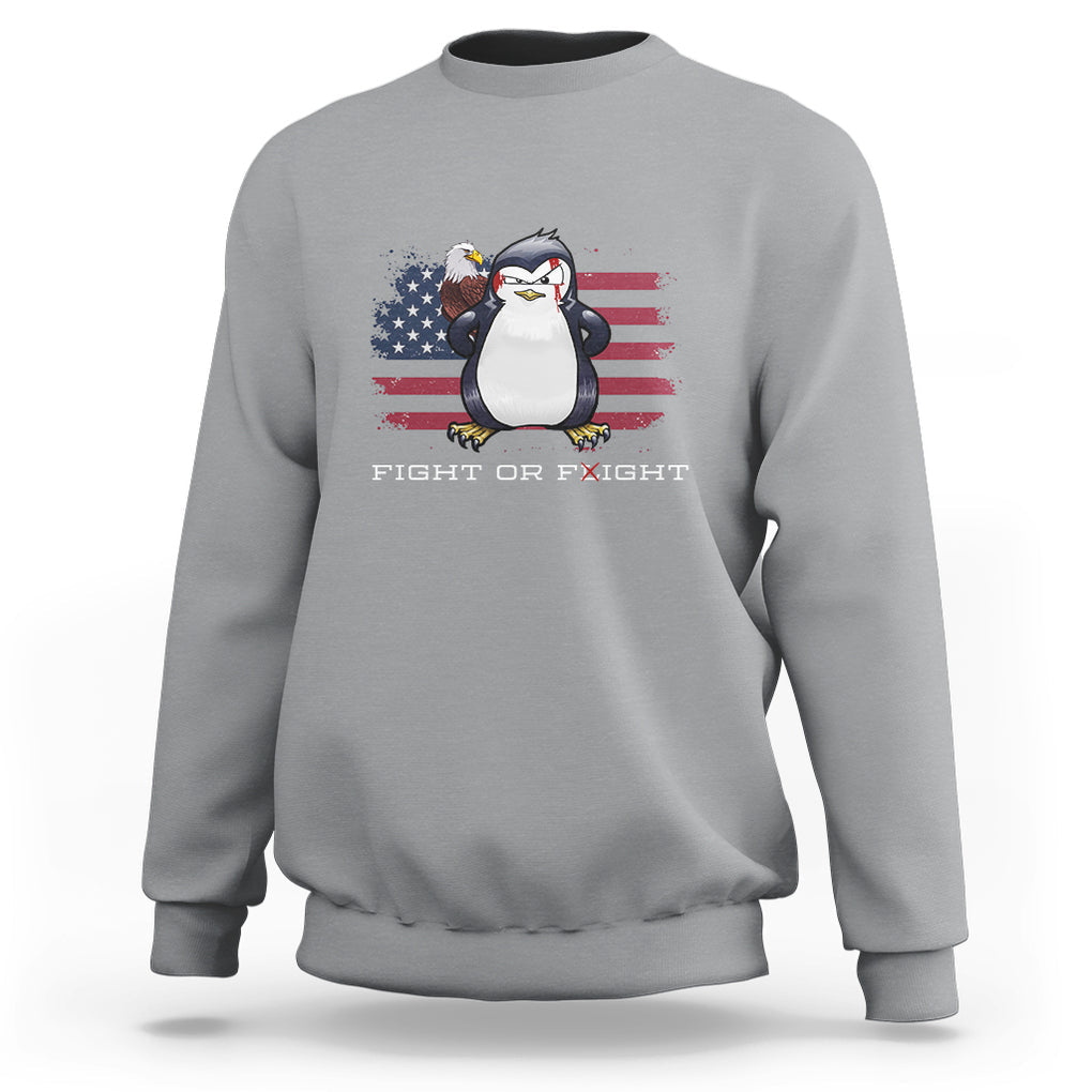 Fight or Flight Meme Cool Penguin Pun Patriotic US Flag Sweatshirt TS09 Sport Gray Printyourwear