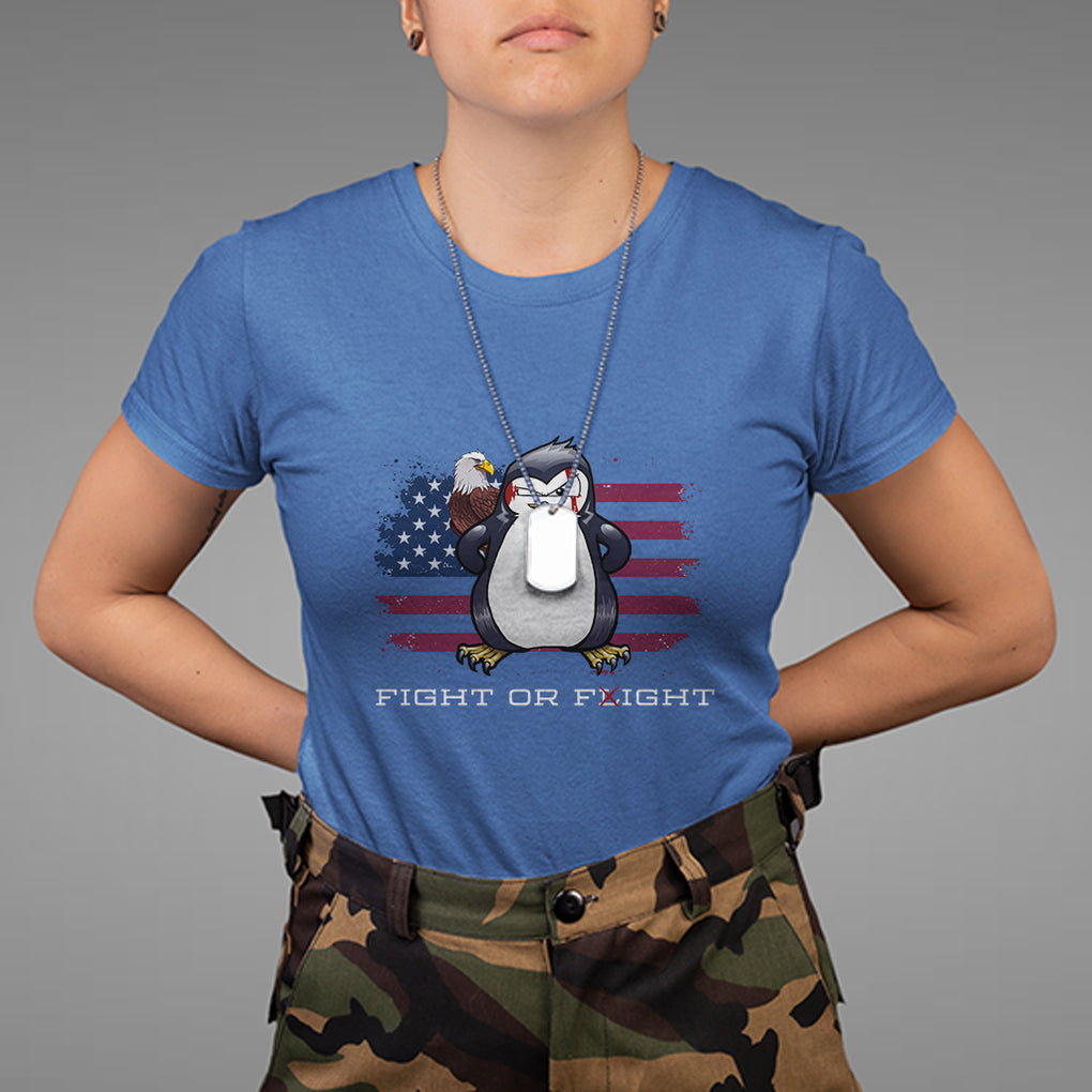 Fight or Flight Meme Cool Penguin Pun Patriotic US Flag T Shirt TS09 Royal Blue Printyourwear