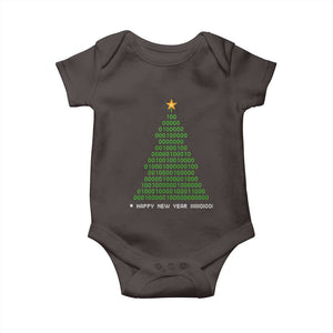 Funny Binary Christmas Tree Baby Onesie HAPPY NEW YEAR 11111101001 TS09 Dark Chocolate Print Your Wear