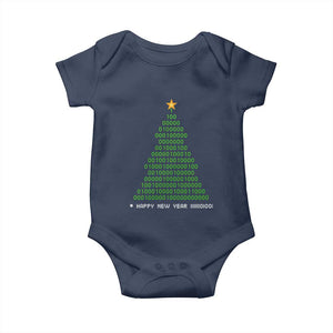Funny Binary Christmas Tree Baby Onesie HAPPY NEW YEAR 11111101001 TS09 Navy Print Your Wear