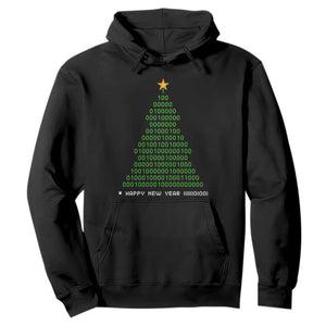 Funny Binary Christmas Tree Hoodie HAPPY NEW YEAR 11111101001 TS09 Black Print Your Wear