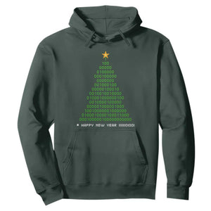 Funny Binary Christmas Tree Hoodie HAPPY NEW YEAR 11111101001 TS09 Dark Forest Green Print Your Wear