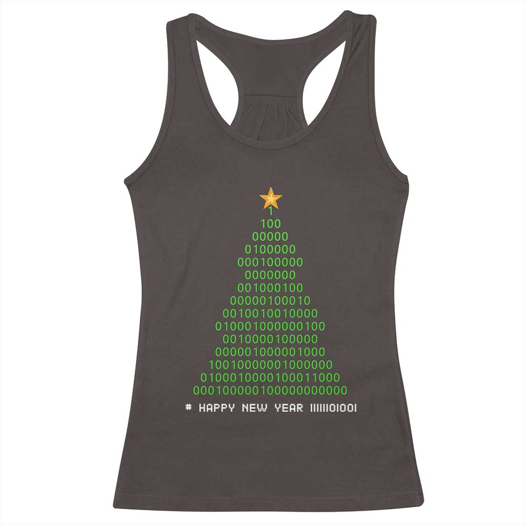 Funny Binary Christmas Tree Racerback Tank Top HAPPY NEW YEAR 11111101001 TS09 Dark Chocolate Print Your Wear
