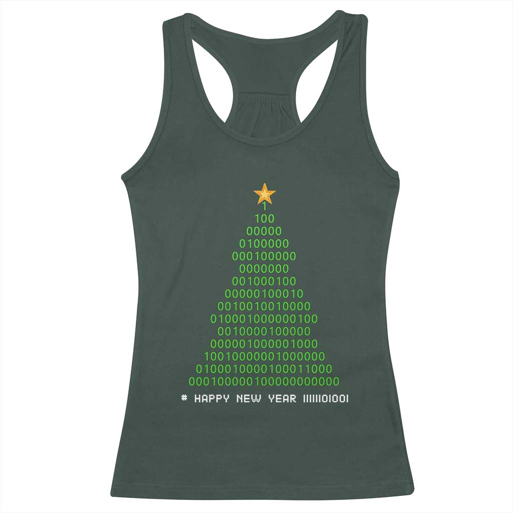 Funny Binary Christmas Tree Racerback Tank Top HAPPY NEW YEAR 11111101001 TS09 Dark Forest Green Print Your Wear