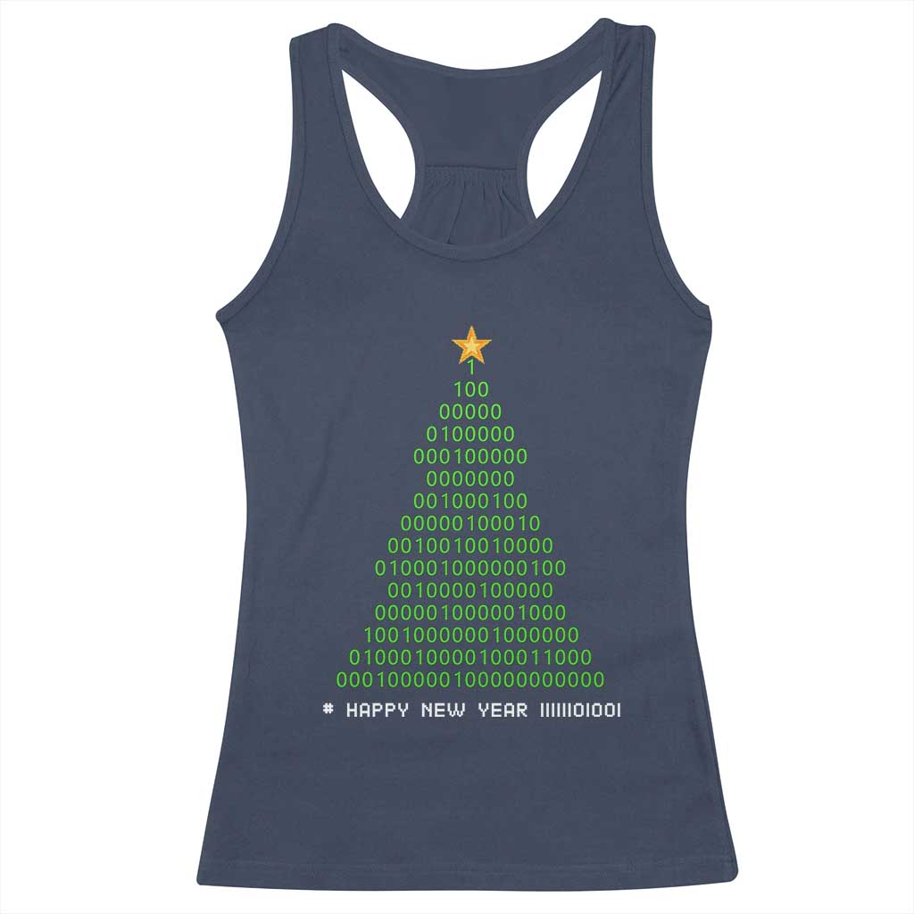 Funny Binary Christmas Tree Racerback Tank Top HAPPY NEW YEAR 11111101001 TS09 Navy Print Your Wear