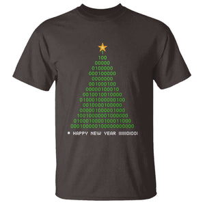 Funny Binary Christmas Tree T Shirt HAPPY NEW YEAR 11111101001 TS09 Dark Chocolate Print Your Wear
