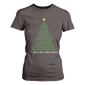 Funny Binary Christmas Tree T Shirt For Women HAPPY NEW YEAR 11111101001 TS09 Dark Chocolate Print Your Wear