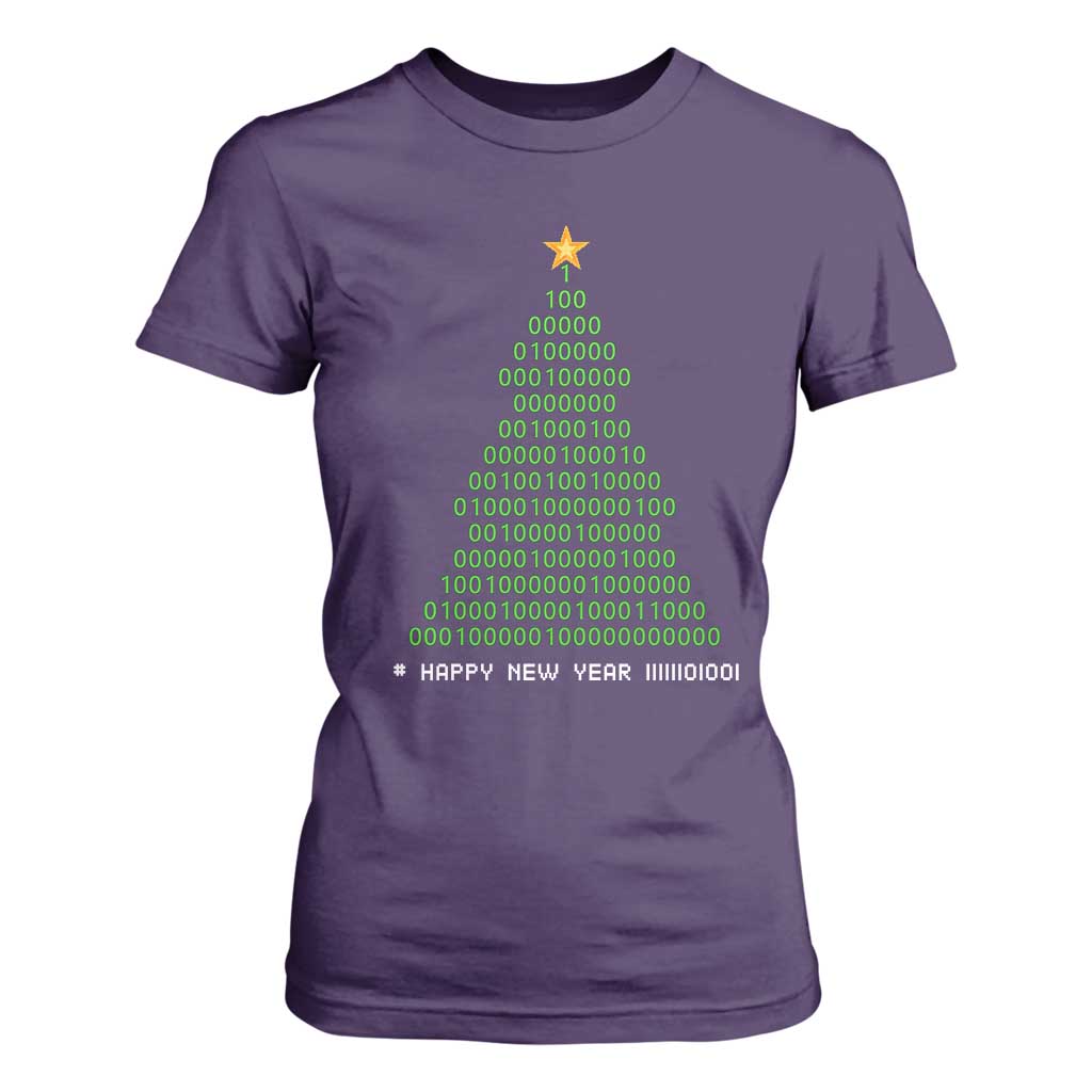 Funny Binary Christmas Tree T Shirt For Women HAPPY NEW YEAR 11111101001 TS09 Purple Print Your Wear