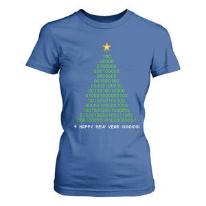 Funny Binary Christmas Tree T Shirt For Women HAPPY NEW YEAR 11111101001 TS09 Royal Blue Print Your Wear
